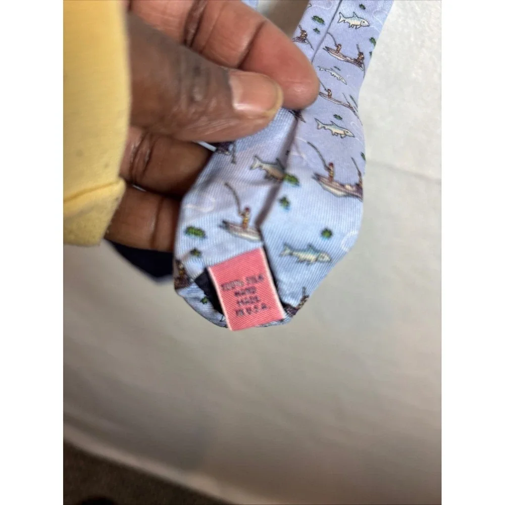 Vineyard Vines Fishing‎ Boat Silk Tie Mens OS Blue Excellent Nautical Novelty